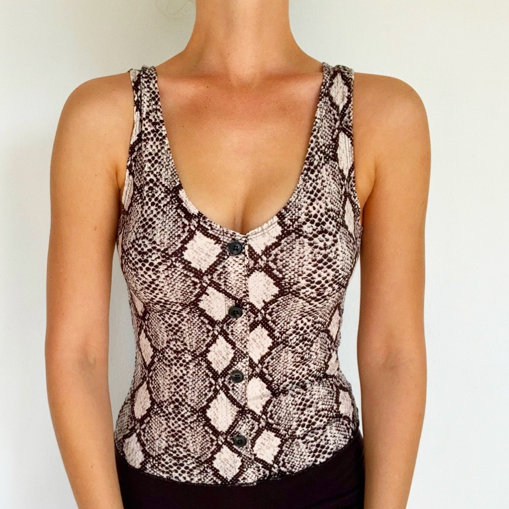 Caution to the wind snake print button tank size medium